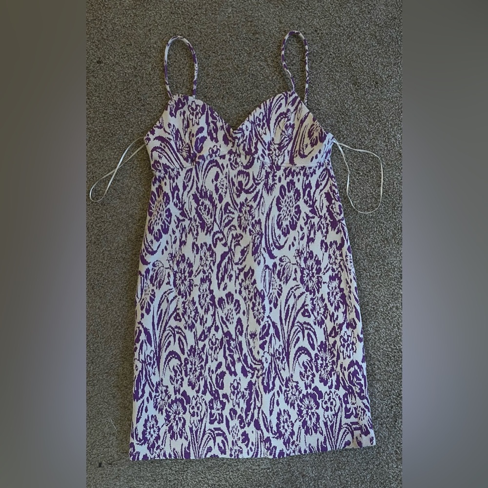 Zara Purple and White Design Thin Strap Dress
